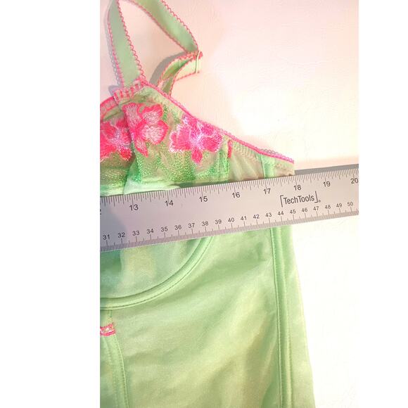 CACIQUE 18/20 Lime Pistachio & Pink Floral Embroidered Corset Underwire Bustier - Picture 6 of 8